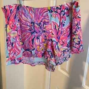 Lilly Pulitzer Kya Multicolor Beach Shorts Big Escapade Ruffle hem stretchy XL